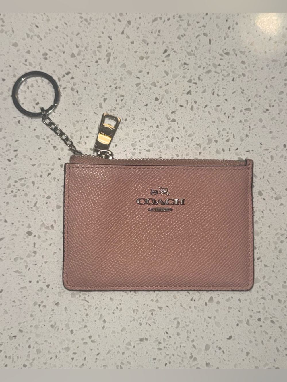 Coach Dusty Pink Leather Zip Card Case with Key Ring